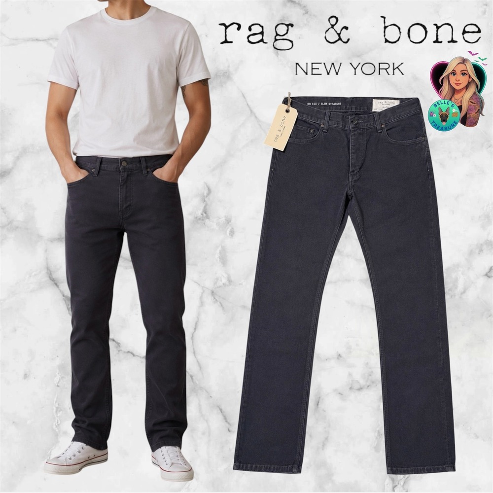 Rag & Bone Men 30 RB 15X Workwear Slim Straight Pants Charcoal Gray Canvas 31x33